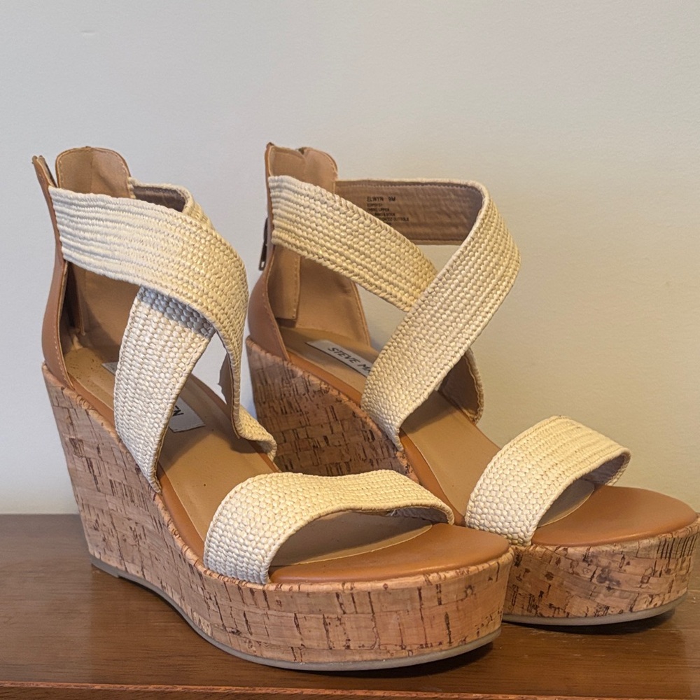 Steve Madden Cream and Tan Wedge Sandals